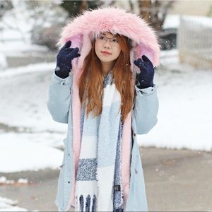 Faux Fur Trim Drawstring Fleece Inside Hooded Coat